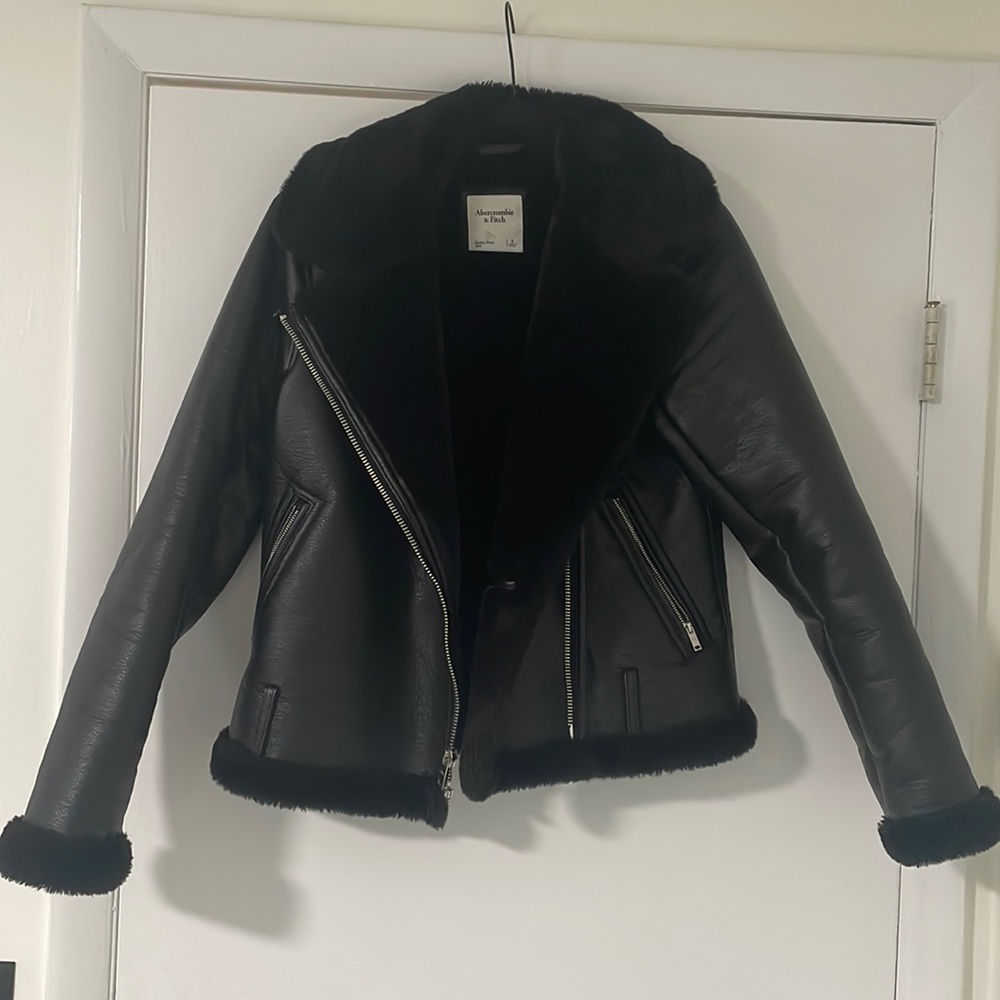 Abercrombie Leather + Shearling jacket